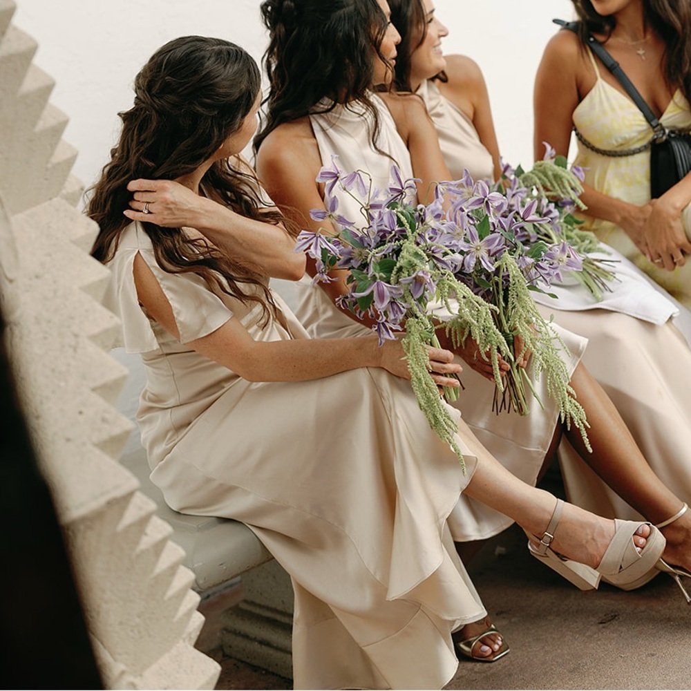 Altar’d State Champagne Satin Wrap Style Maxi Dress Size Medium - Wedding